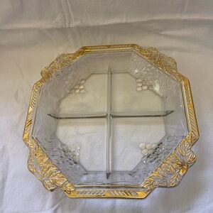 Vintage Divided Glass Serving Tray with Gold Trim — 12.5”